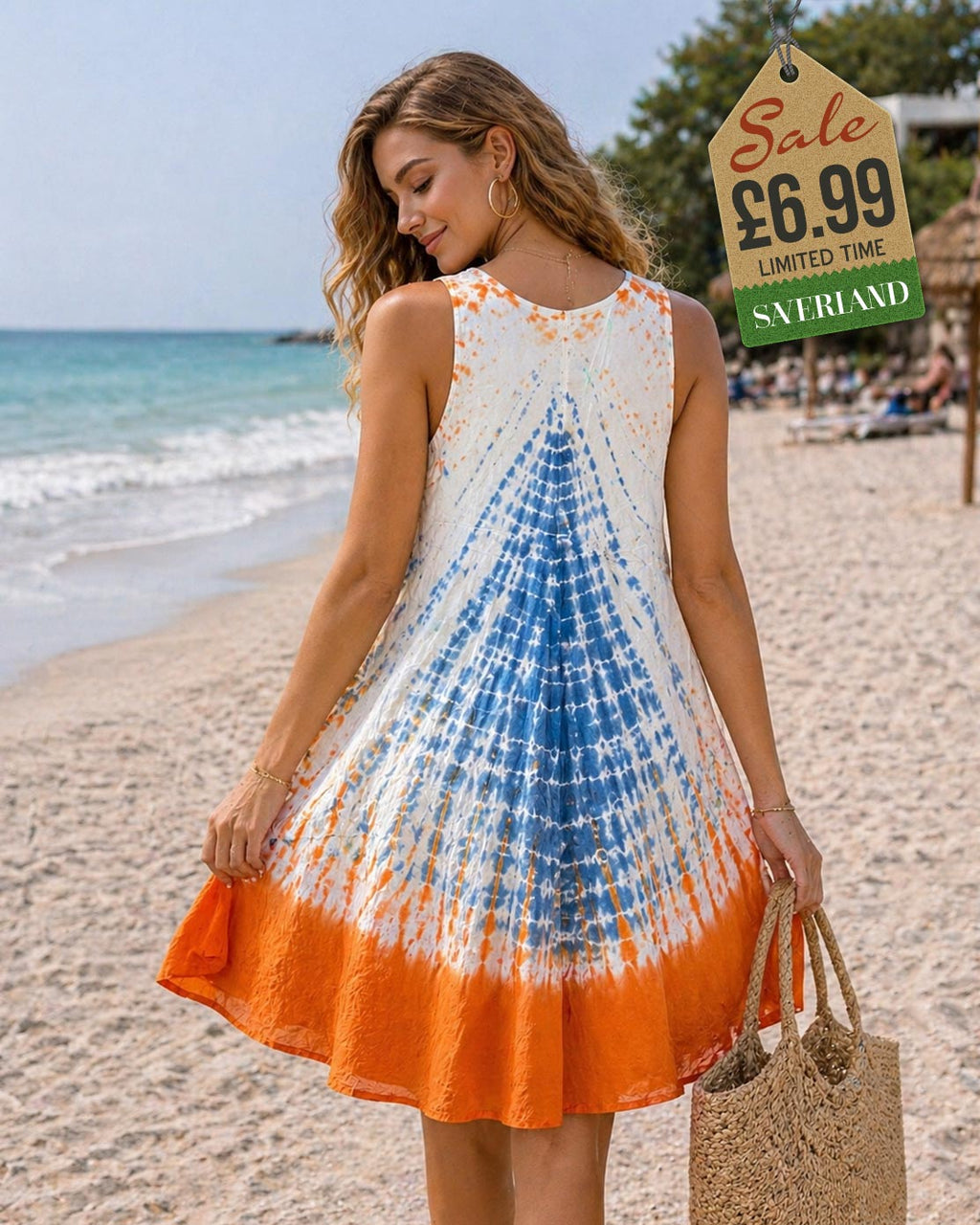 Butterfly Garden Short Dress - Orange Tie-Dye