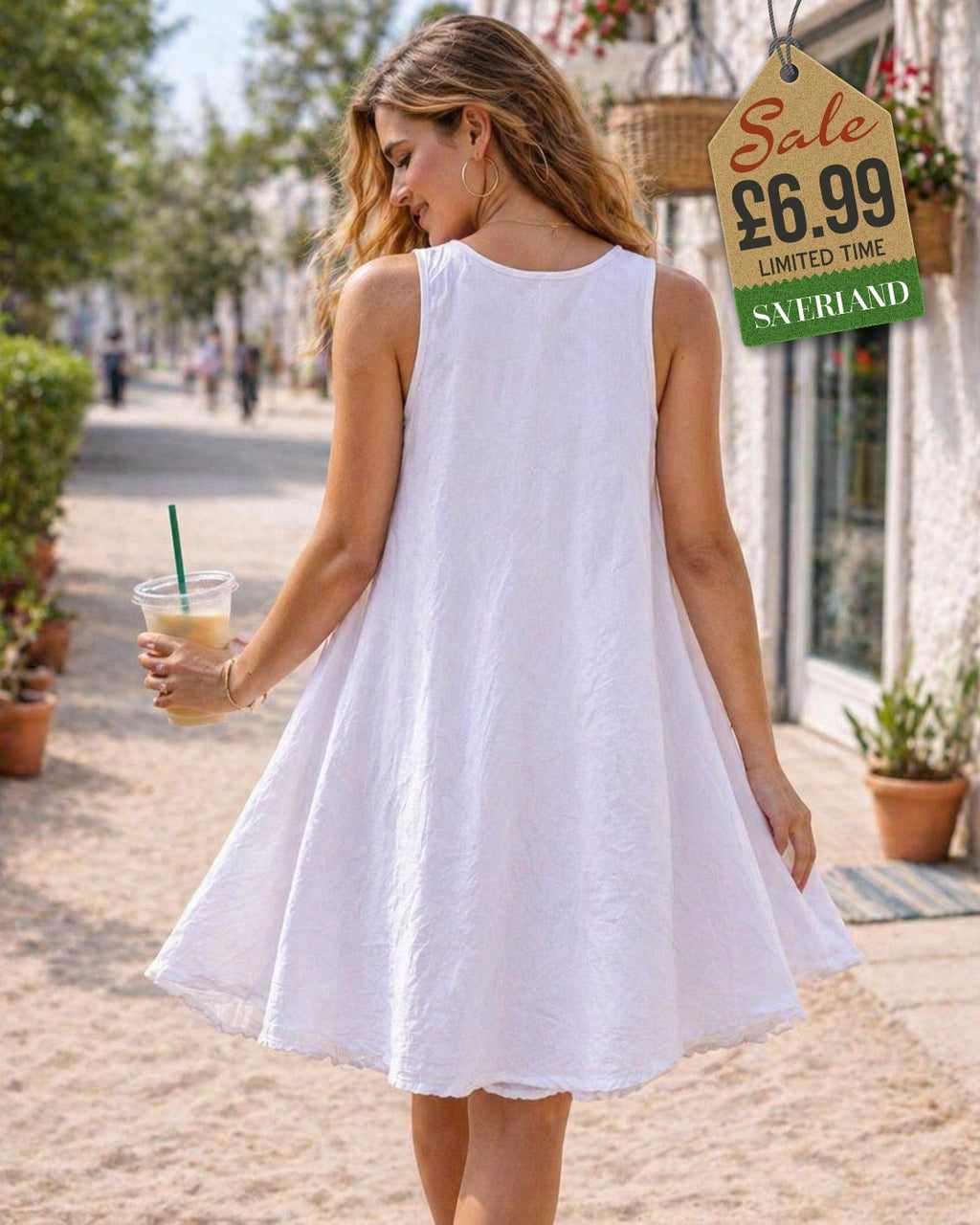 Tropical Flower Short Dress - White with Purple