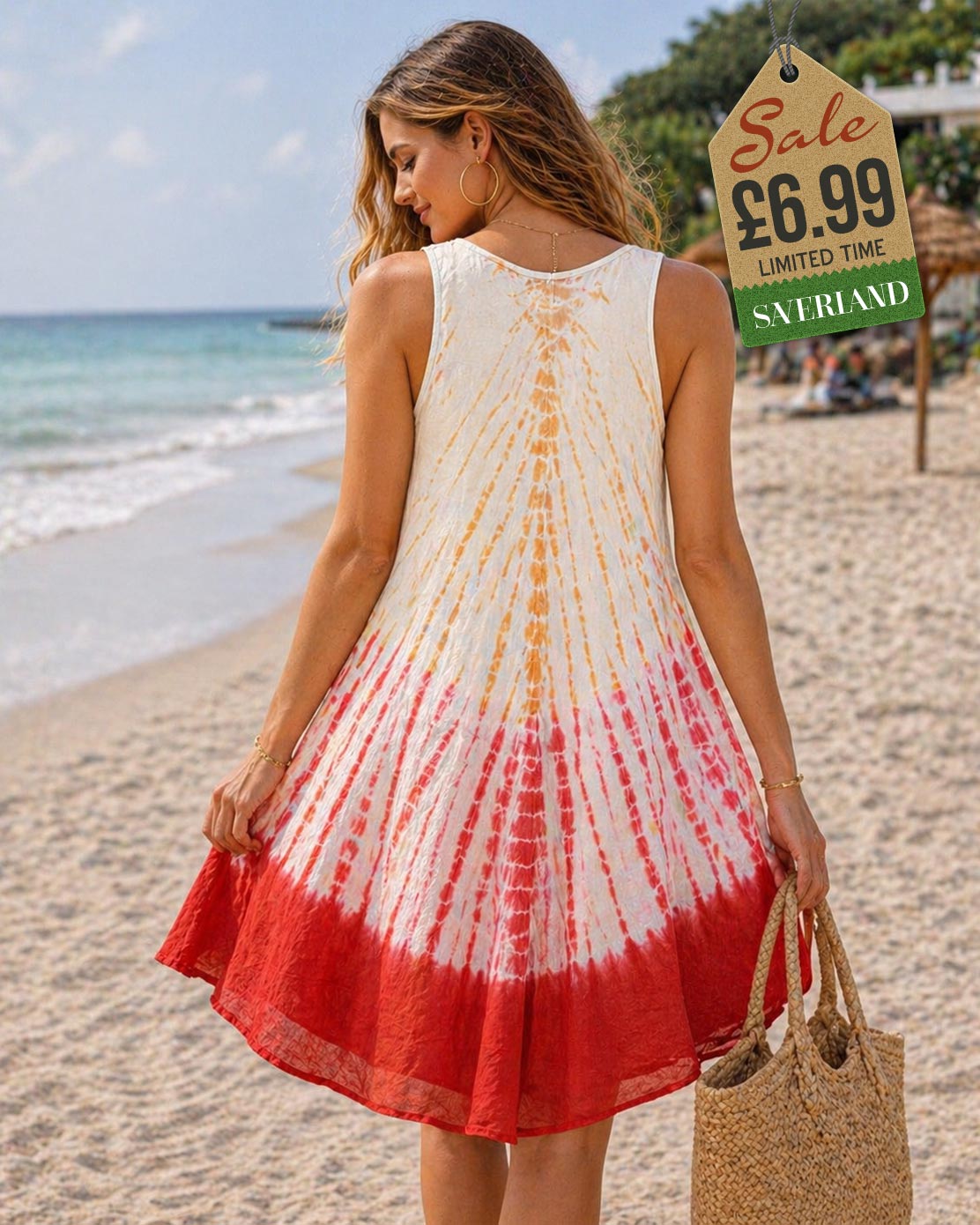Butterfly Garden Short Dress - Red Tie-Dye