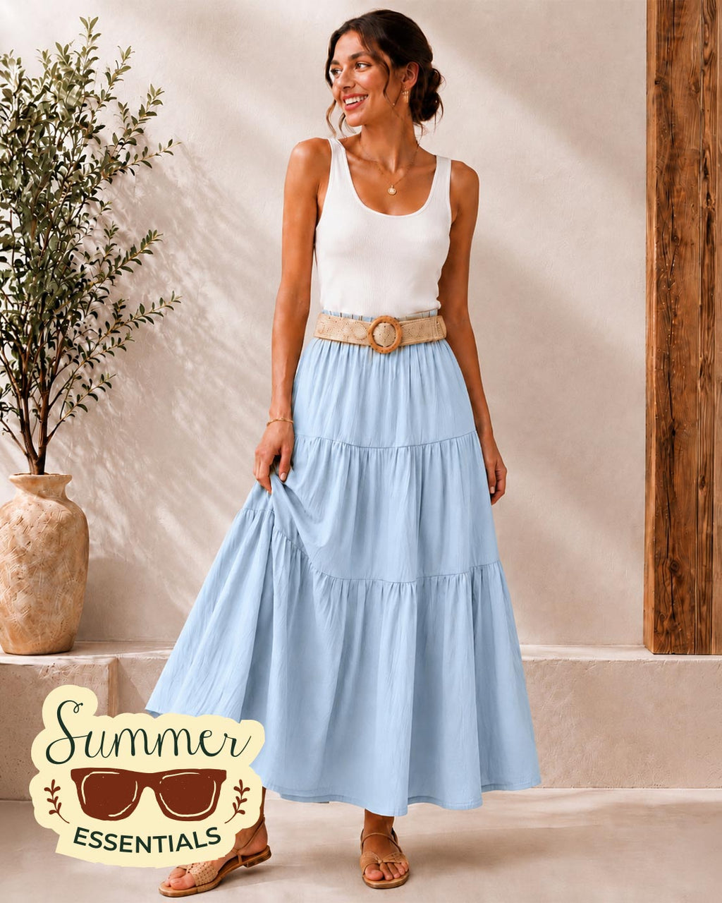 Tiered Maxi Skirt – Sky Blue