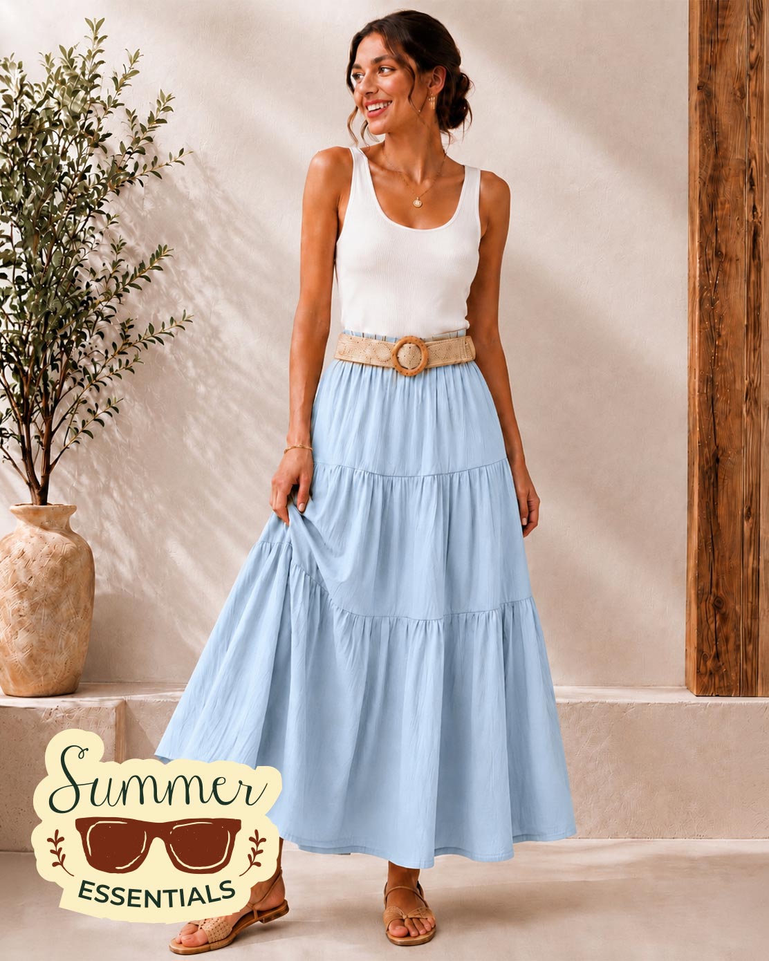 Tiered Maxi Skirt – Sky Blue