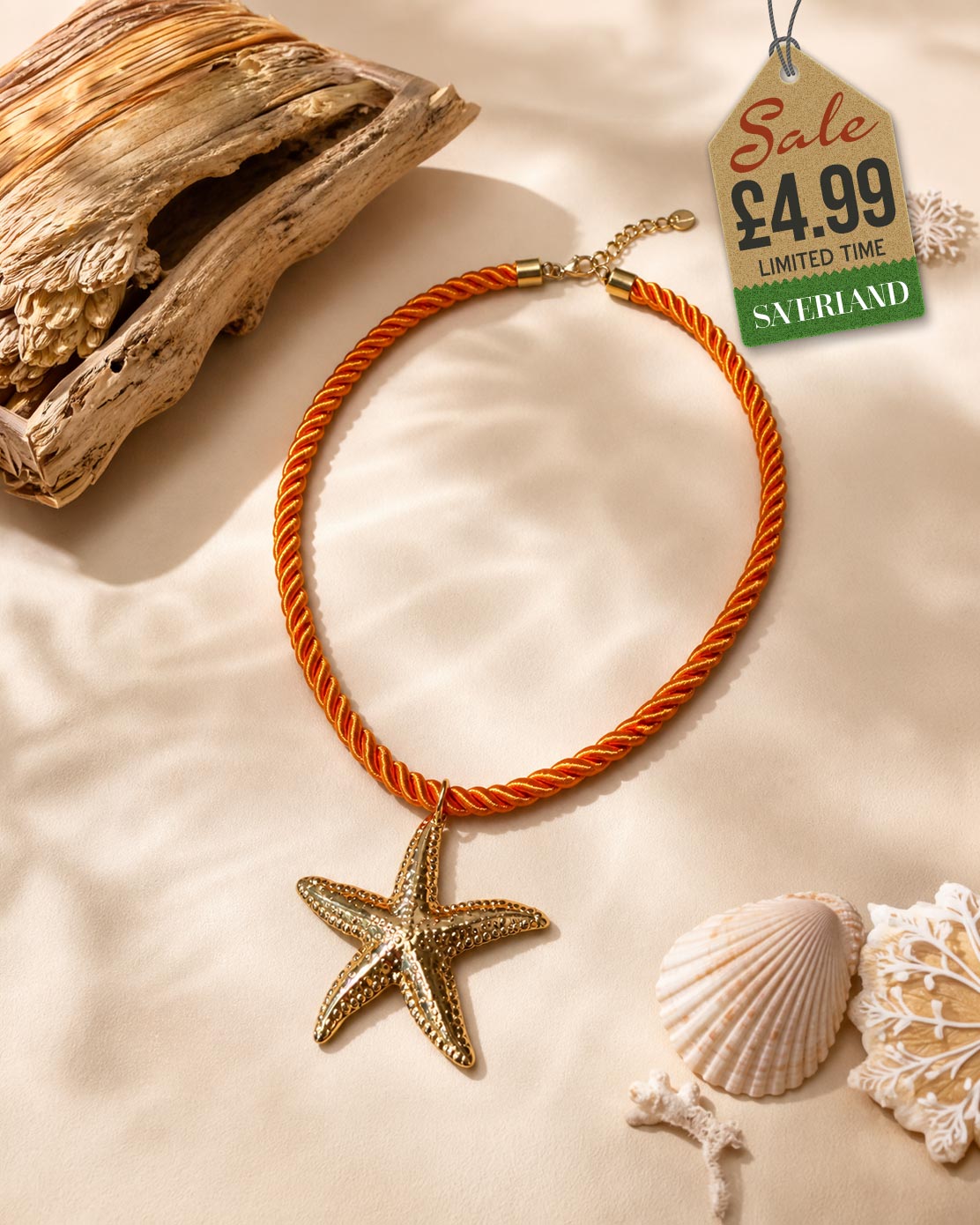 Starfish Pendant Necklace - Orange