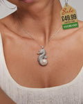 Sterling Silver Seahorse Pendant Decorated with Fresh Water Pearl