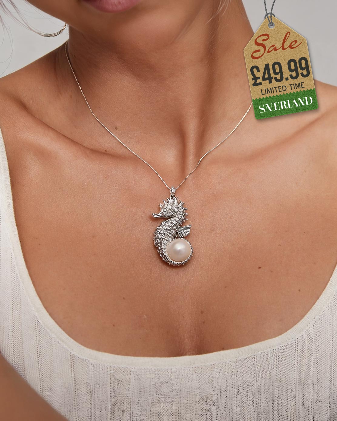Sterling Silver Seahorse Pendant Decorated with Fresh Water Pearl