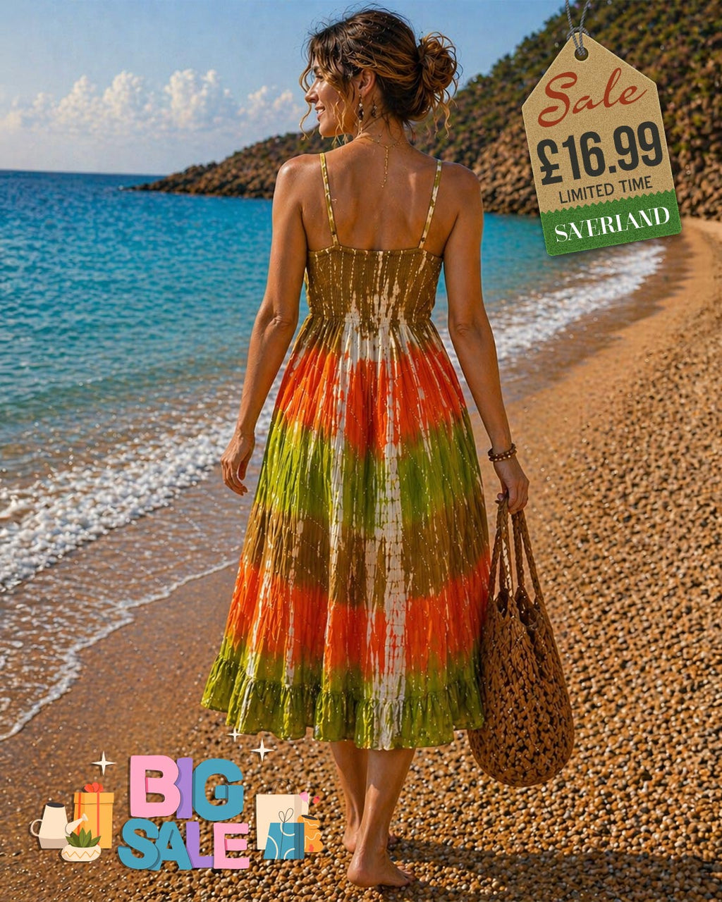 Tie-Dye Orange & Green Maxi Dress