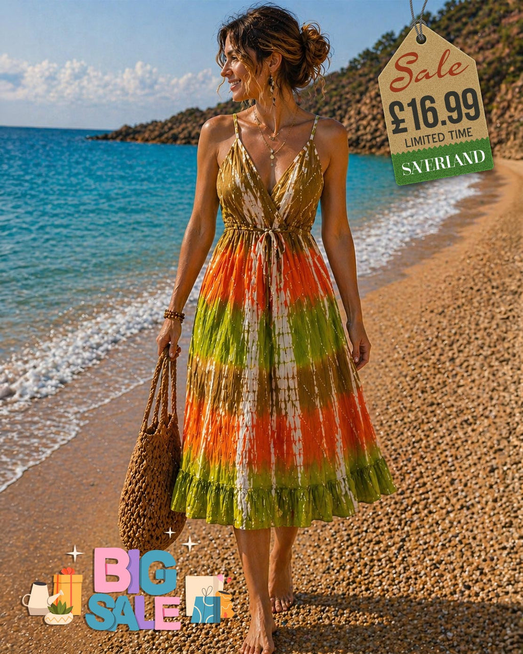 Tie-Dye Orange & Green Maxi Dress