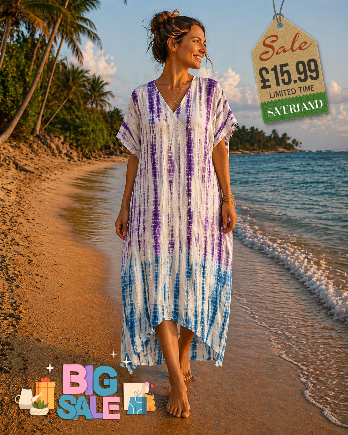 Tie-Dye Purple Blue White Cover-Up Dress