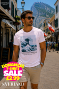 White men's t-shirt featuring Hokusai's Great Wave off Kanagawa Japanese art print