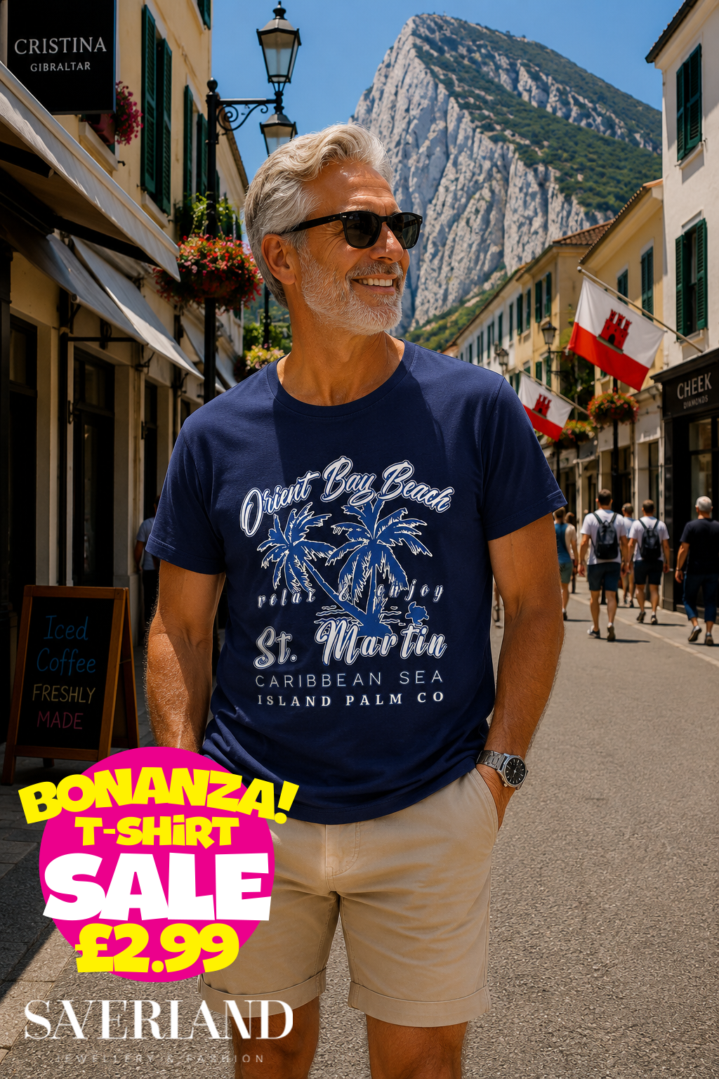 Navy blue Orient Bay Beach St. Martin Caribbean graphic t-shirt with palm tree print
