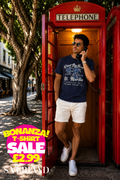 Men's navy blue St. Martin Caribbean Sea graphic t-shirt with palm tree print