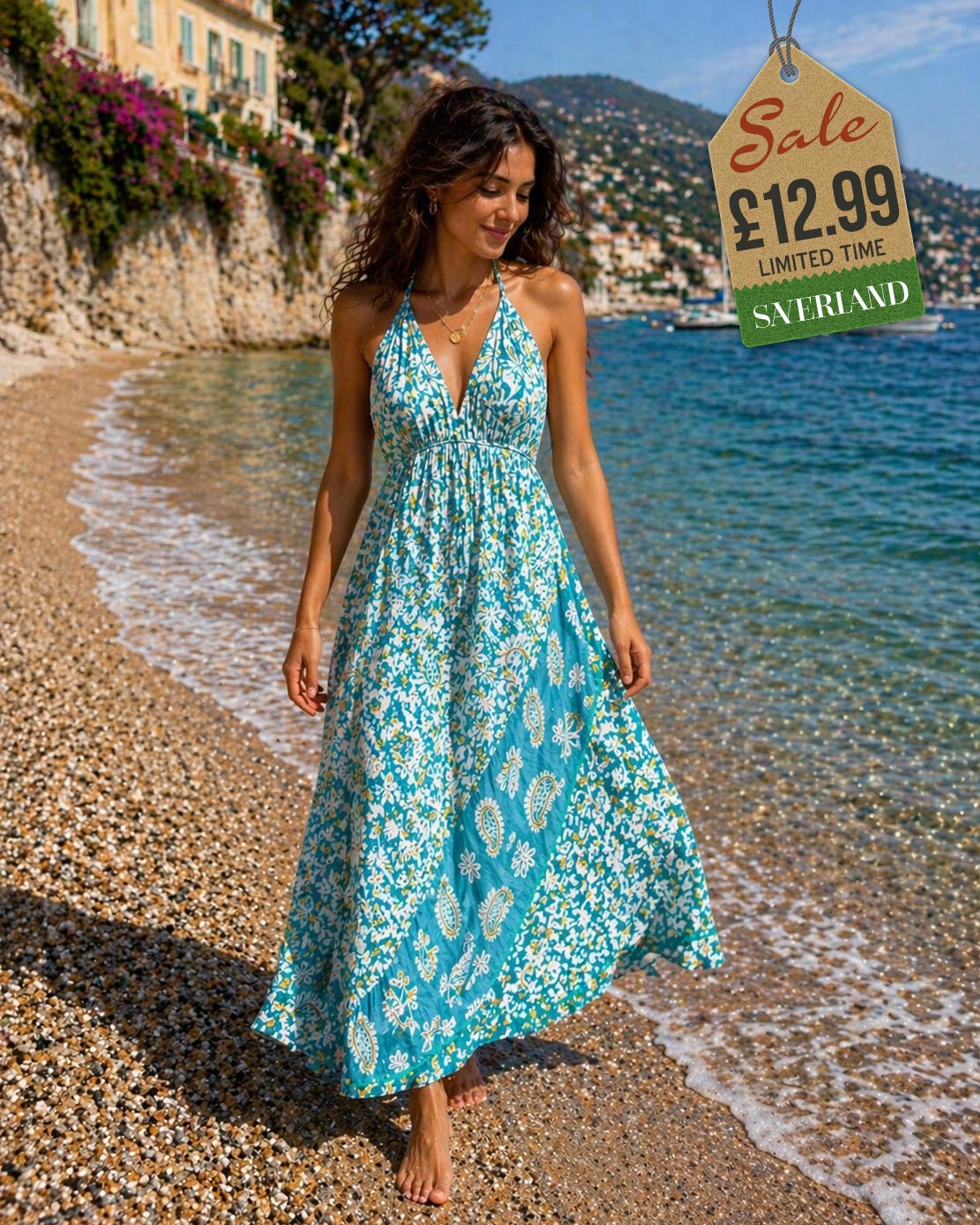 Turquoise Paisley Backless Maxi Dress