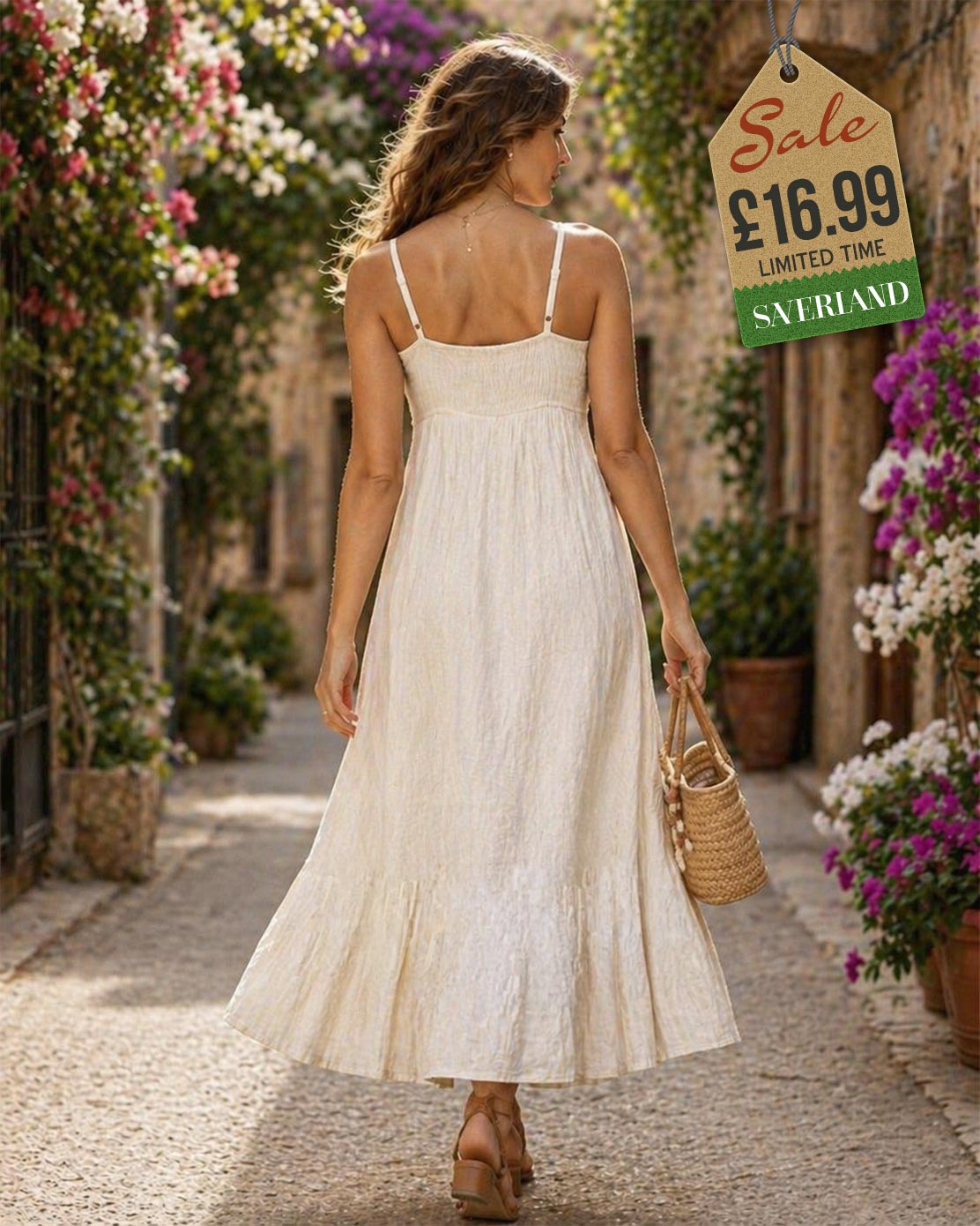 White & Gold Block Print Boho Maxi Dress