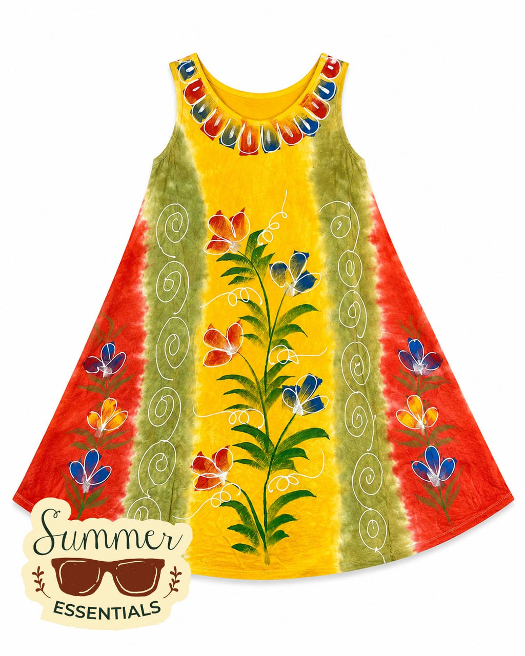 Floral Garden Short Dress – Orange & Red