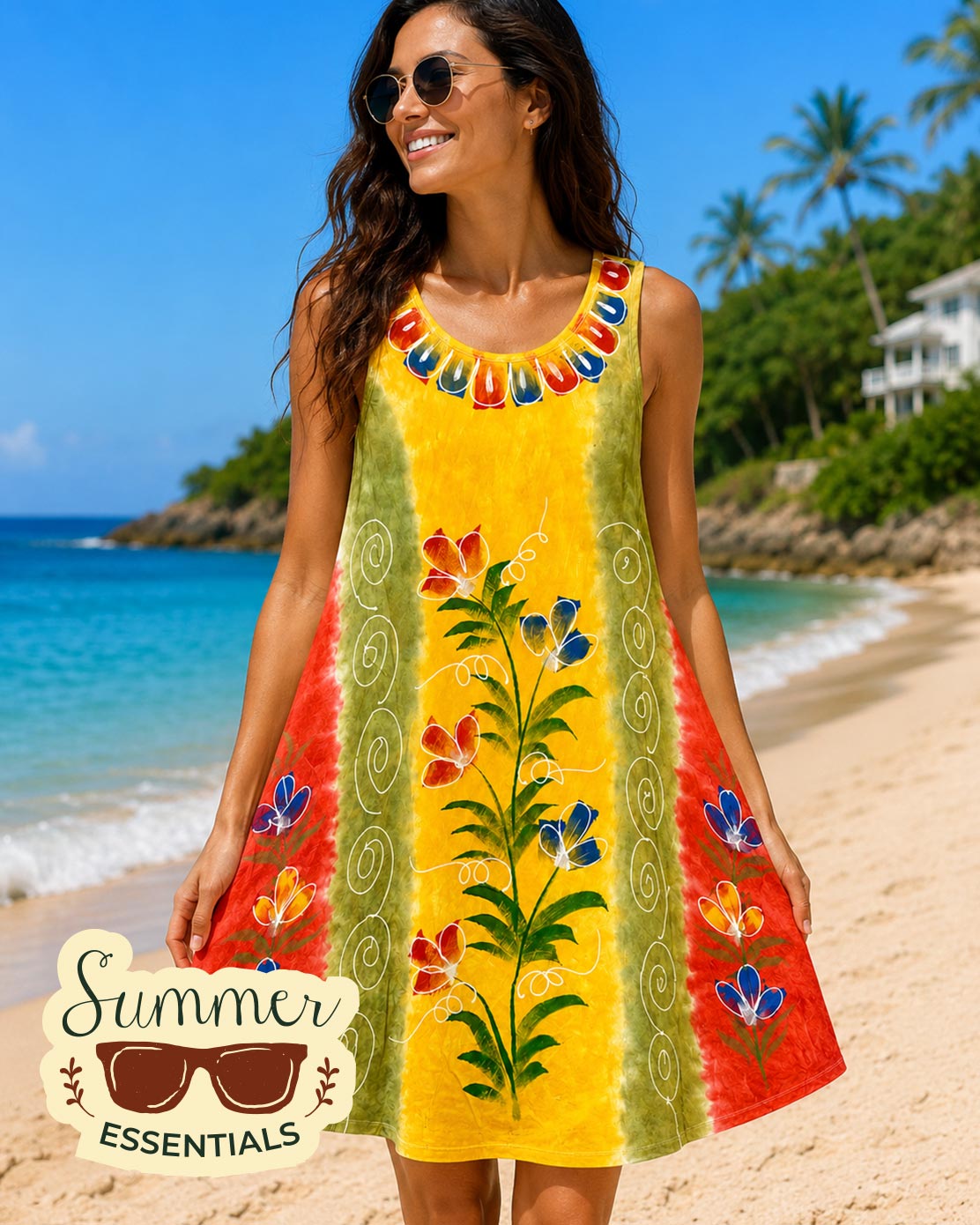 Floral Garden Short Dress – Orange & Red